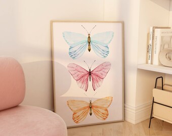 Arte mural de mariposas pastel: Impresión bohemia de moda (descarga digital)