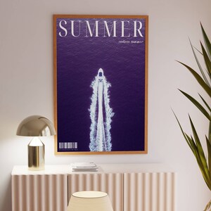 Plakat magazynu Summer, plakat łodzi, sztuka domu na plaży Summer, wydruk luksusowy, sztuka ścienna do wózka barowego w stylu retro, sztuka ścienna Endless Summer, wydruk letni