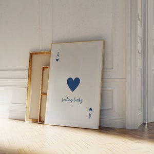 Lucky Girl Print, Feeling Lucky Print, Blue Ace of Hearts Print, Retro-Kartendruck, Spielkartendruck, Preppy Wall Art, Girly Wall Prints