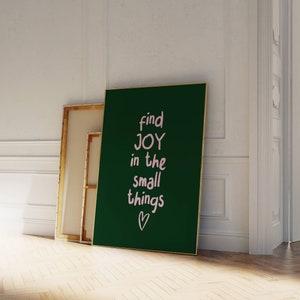 Poster di gioia, stampa tipografica, poster con citazione, arte da parete alla moda verde e rosa, arte da parete moderna eclettica, poster con citazione d’amore, Gustaf Westman