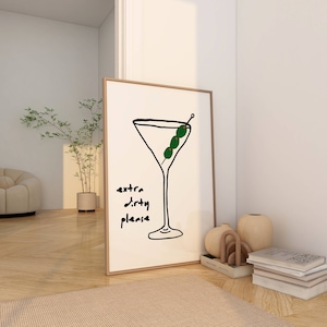 Extra Dirty Please Martini Art Print Poster, Modern Kitchen Wall Art, Retro Vintage Food Print, Trendy Retro Print, Drink Art Illustration