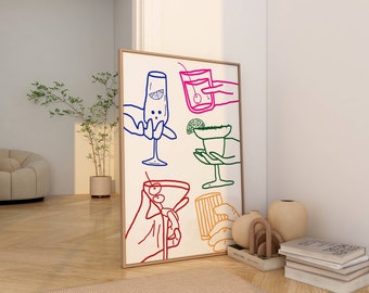 Cheers Hand Drawn Cocktail Print: Bar Cart Wall Art (Digital Download)