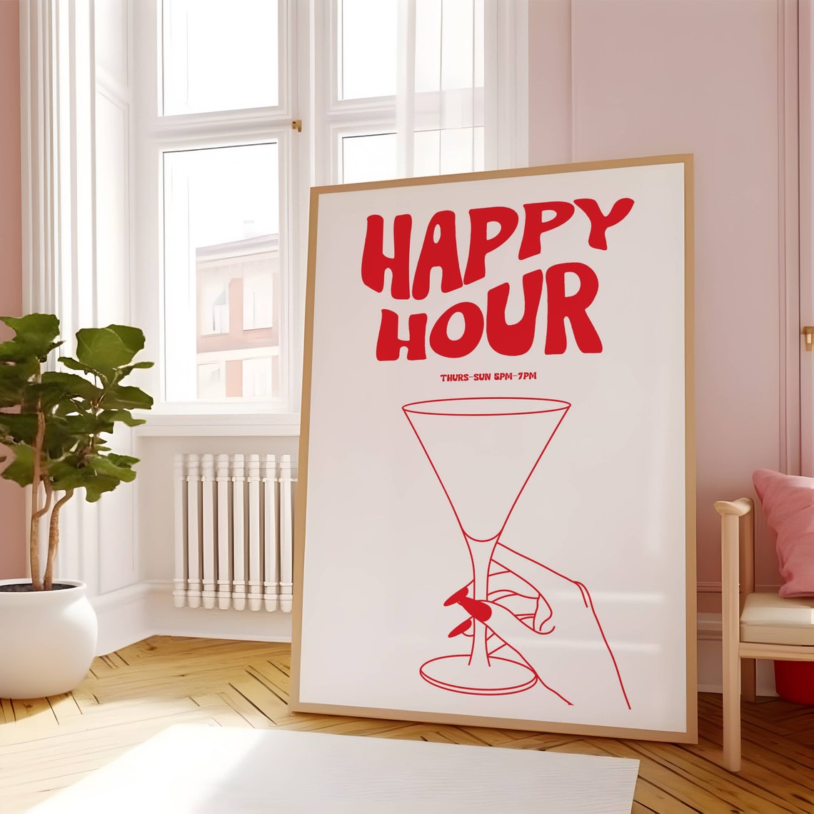 Happy Hour Wall Art Print, Bar Cart Art, Alcohol Poster, Bar Cart