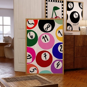 Póster de bolas de billar, póster de billar, impresión artística de bola 8 Feeling Lucky, impresión Lucky You, arte de pared de los años 70, arte retro de carrito de bar, arte imprimible de moda