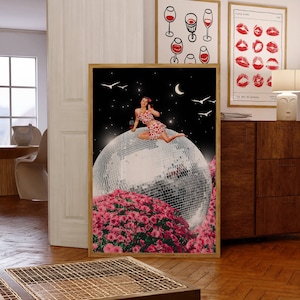 Disco Ball Wall Art, Mirrorball Print, Disco Print, Disco Poster, Trendy jaren '70 Wall Art, Retro Bar Cart Art, Glanzende Zilveren Disco Ball Print