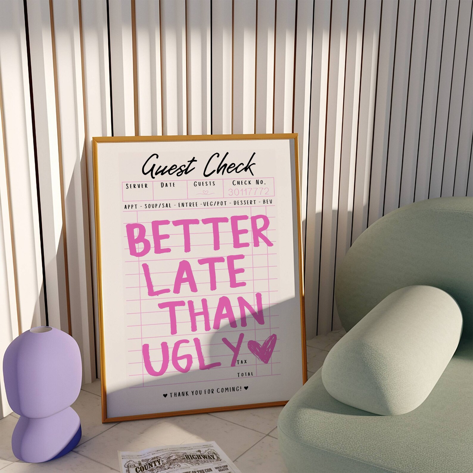 Guest Check Better Late Than Ugly Poster, Trendy Preppy Bathroom Prints ...