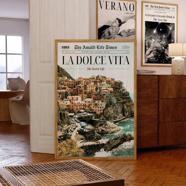 La Dolce Vita Newspaper Headline Poster, Summer Wall Art, La Dolce Vita Print, Newspaper Art Print, Trendy Summer Poster, Boat Wall Art