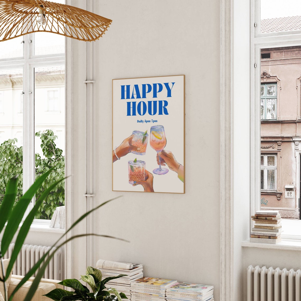Happy Hour Wall Art Print, Bar Cart Art, Alcohol Poster, Bar Cart