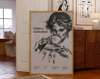 Espresso Exhibition Poster, Black and White Kitchen Art (Digital Download)