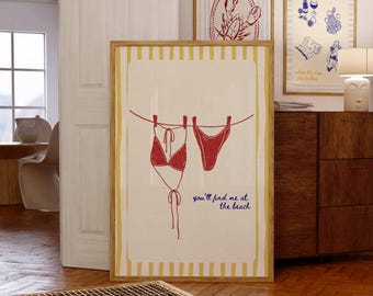 Retro Bikini Line Art Print, La Dolce Vita, Summer Vibes (Digital Download)