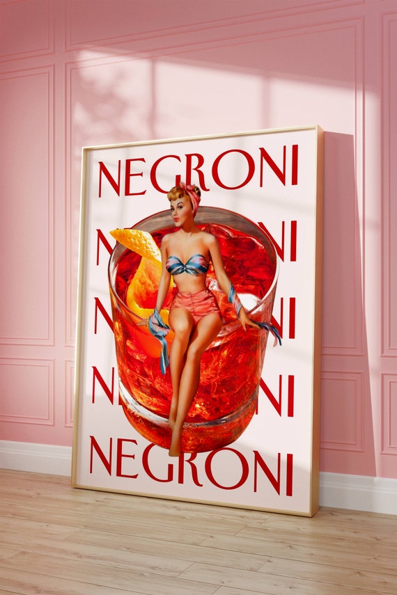 Retro Negroni Cocktail Print: Funky Bar Cart Wall Art (Digital Download)