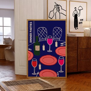 Dinner Party Poster, Happy Hour Wall Art Print, Bar Cart Art, Bar Cart Accessories, Hosting Poster, Trendy Drinks Print,Trendy Kitchen Print