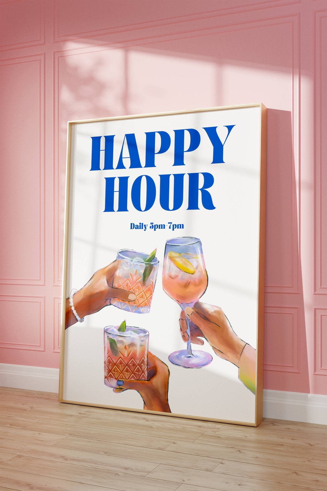 Happy Hour Wall Art Print, Bar Cart Art, Alcohol Poster, Bar Cart
