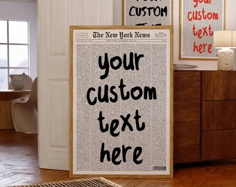 Custom Print, Custom Newspaper Poster, New York News, Aesthetic Quote Print, Trendy Wall Art, Retro 70s Art, Dorm Room Decor, Red Wall Art