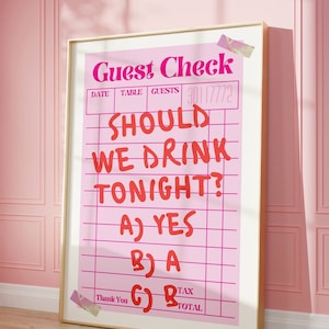 GASTENCHECK ontvangstbewijs, moeten we vanavond drinken, Bar Cart Wall Art Decor, Guest Check Poster, Retro Cocktail Print, Drinks Poster, Alcohol Art