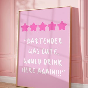 Stampa Bartender Was Cute, decorazione da parete per cucina preppy, barista carino, arredamento estetico con carrello bar, arte da parete per cucina alla moda, stampe con carrello bar