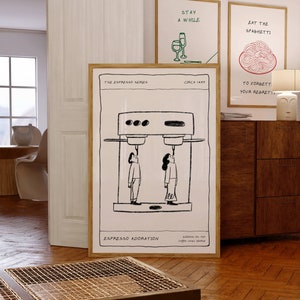 Impresión de café, póster de café, póster de espresso, decoración de cocina, arte mural en blanco y negro, póster de exposición, arte mural de cocina, impresión divertida de café