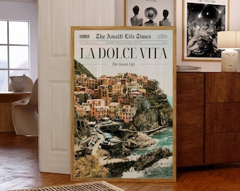 La Dolce Vita Newspaper Headline Poster, Summer Wall Art, La Dolce Vita Print, Newspaper Art Print, Trendy Summer Poster, Boat Wall Art