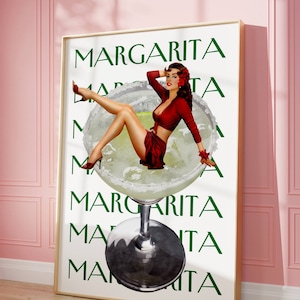 Margarita Poster, Cocktail Wall Art, Funky Bar Cart Wall Art, Alcohol Poster, Bright Bar Cart Decor, Bar Cart Art, Retro Tequila Poster