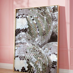 Spiegelbolprint, trendy muurkunstprints, decor discobal, digitale discoprints, decor preppy barwagen, girly afdrukbare kunst, disco jaren 70