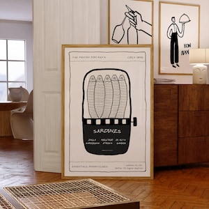 Sardines Print, Sardine Poster, Kitchen Decor, Black White Wall Art, Exhibition Poster, Kitchen Wall Art, Trendy Mediterranean Wall Art