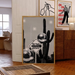 Naar de Disco Print, Trendy Wall Art, Bar Cart Art, Collage Art Disco Ball Decor, Funky Appartement Decor, Retro Disco Art Print, Western Decor