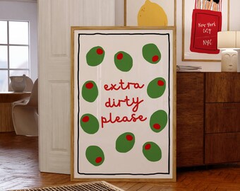 Extra Dirty Martini Olive Poster: Retro Bar Cart Art (Digital Download)
