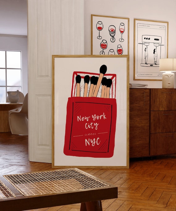 New York City Matchbox Art Print, 70s Retro Style (Digital Download)