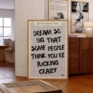 Dream Life Zeitungsschlagzeile Poster, Retro 70er Jahre Kunstdruck, Trendiges Zitat Poster, Retro Bar Cart Wandkunst, Typografie Print, New York News