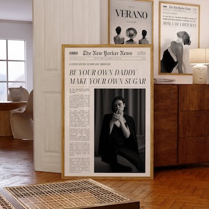 Bądź swoim własnym Sugar Daddy Gazeta Nagłówek Plakat, Retro Bar Cart Feminist Wall Art, Sztuka Okładki Magazynu, Manifestacja Druku, Wiadomości z Nowego Jorku