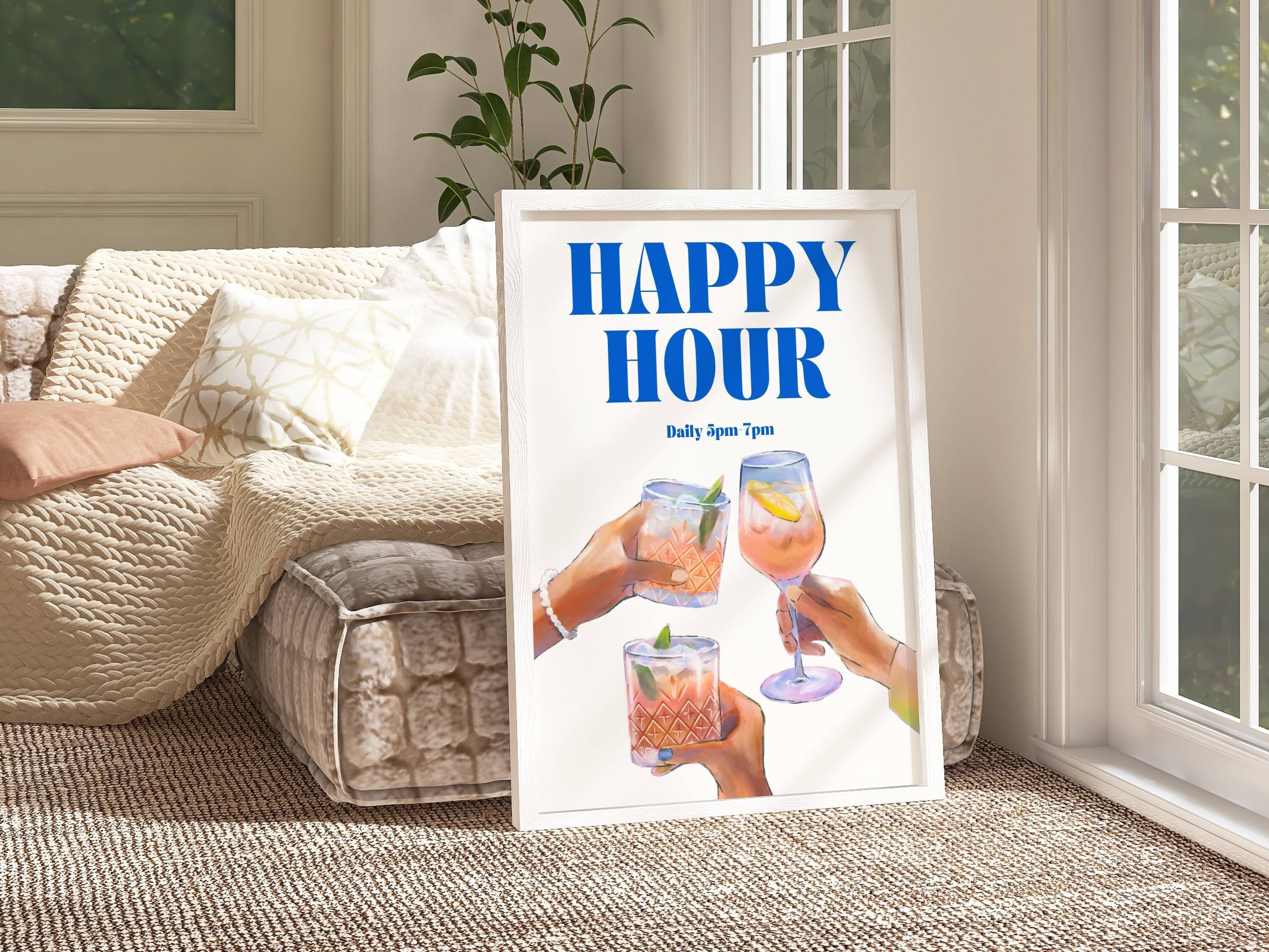 Happy Hour Wall Art Print, Bar Cart Art, Alcohol Poster, Bar Cart