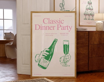 Trendy Dinner Party Poster: Retro Bar Cart Art (Digital Download)