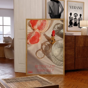 Mejor tarde que feo cartel de la revista, impresión de portada de revista, impresión de pared de los años 70, arte de la pared roja, cartel de moda estética, decoración de la habitación femenina de moda