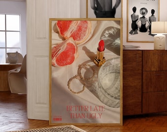 Better Late Than Ugly Magazine Poster, Magazine Cover Print, 70s Wall Print, Red Wall Art, Aesthetic Fashion Poster, Trendy Girly Room Decor
