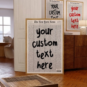 Impresión personalizada, póster de periódico personalizado, noticias de Nueva York, impresión con cita estética, arte mural moderno, arte retro de los 70, decoración de dormitorio, arte mural rojo
