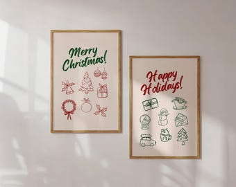 Christmas Wall Art Print Set, Holiday Decor (Digital Download)