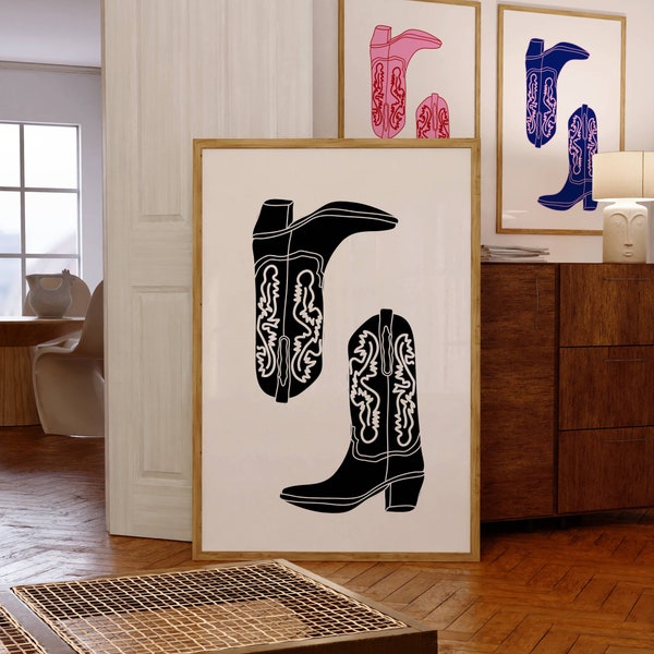 Lámina artística de botas vaqueras: Decoración vaquera de moda (descarga digital)