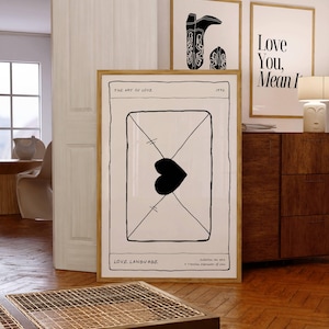 Póster Art of Love, arte de pared con carta de amor estética, impresión retro maximalista, arte de pared en blanco y negro, arte vanguardista, arte de pared de los años 70, impresión de amor