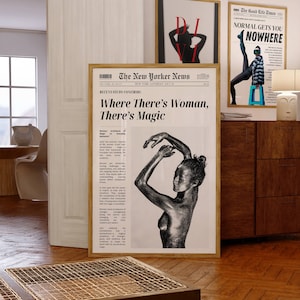 Frau Zeitung Schlagzeile Poster, Zitat Poster, Retro Bar Cart feministische Wandkunst, New York News, Magazin Cover Art, Preppy, Schwarz und Weiß