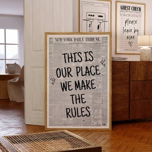 This Is Our Place We Make The Rules Zeitungsüberschrift Poster, 70er Jahre Print, Retro Bar Cart Wandkunst, Typografie Art, New York News, zum Ausdrucken