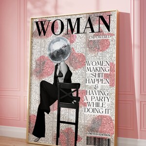 Plakat „Kobiety robią gówno”, sztuka ścienna „Retro Bar Cart Feminist”, plakat „Trendy Girl Boss”, wydruk na okładce magazynu, plakat na imprezę, wydruk na dyskotekę