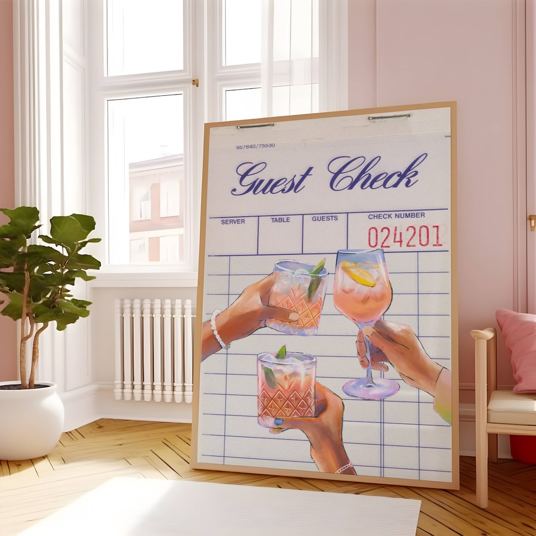 Cocktail Cheers Guest Check Print: Retro Kitchen Bar Cart Art (digital ...