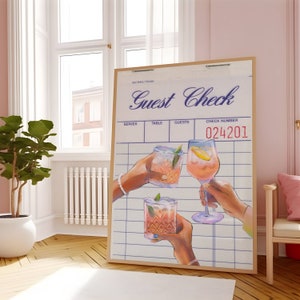 GOŚCINNY KONTROLA CHEERS Cocktail Printable • Nadruk na wózek barowy • Funky retro wydruk gościa Check • Modna sztuka kuchenna • Estetyczny, szykowny wydruk koktajlowy