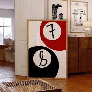 Cartel de arte de 8 bolas, impresión de bolas de billar, cartel de Lucky You, impresión vintage, arte de pared de los años 70, arte de carrito de bar retro, arte de pared roja, impresión moderna de moda
