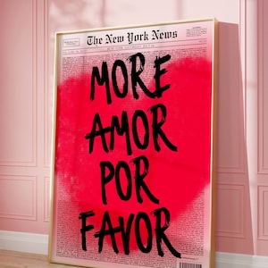 もっと見る Amor Por Favor 新聞の見出しポスター、引用ポスター、レトロなバーカートの壁アート、ニューヨークのニュース、雑誌の表紙アート、鮮やかな壁アート