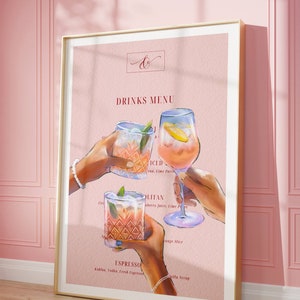 Cartel del menú de bebidas, impresión de aplausos, decoración del carrito de la barra, impresión de arte de la pared de la cocina de moda, cartel retro de alcohol, impresión de licores, cartel de la cena
