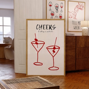 Cheers Print, Bar Cart Wall Decor, Bar Cart Art, Bar Posters, Cheers afdrukbare muurkunst, Retro Bar Print, Bar Cart Accessoires, Cheers Sign
