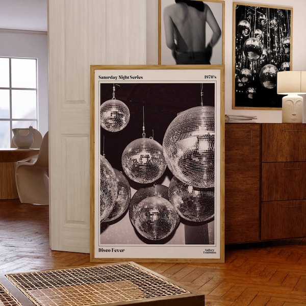 Impressão de discoteca, pôster de discoteca, arte de parede moderna, arte de carrinho de bar elegante, impressão de bola de discoteca, arte para impressão, decoração de parede retrô, decoração retrô moderna dos anos 70