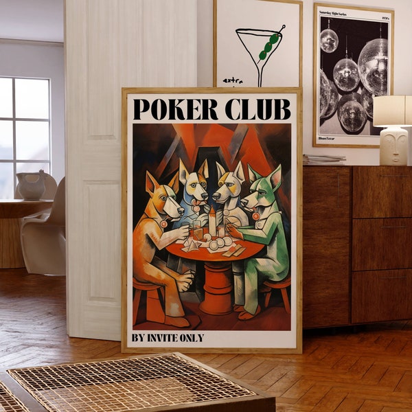 Poker Club Poster, Vintage Picasso Abstract Illustration, Vintage Dogs Playing Cards, Poker Night Wall Art, Aesthetic Poker Club Wall Art