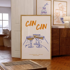 Happy Hour muurkunstprint, trendy Cin Cin-print, barwagenkunst, alcoholposter, barwagenaccessoires, barcocktailprint, trendy drankjesprint